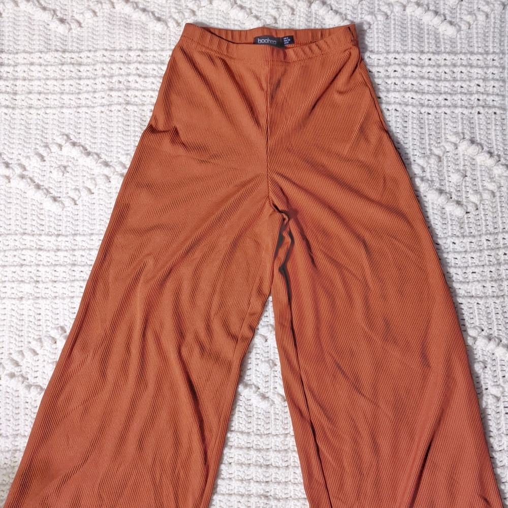 Midi Burnt Orange Flowy Trousers